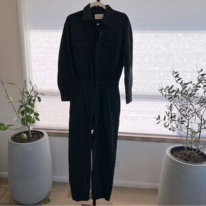 10.11 Studios Spain Soft Twill Boiler Jumpsuit Black 24 Classic Quiet Luxury NWT